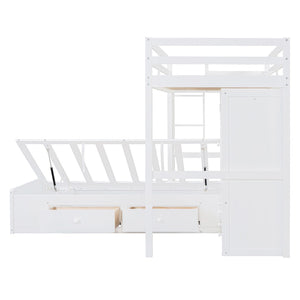 HomeRoots White Twin Over Twin Bunk Bed with Storage Drawers - Stylish Space-Saving Solution for Any Room 596538