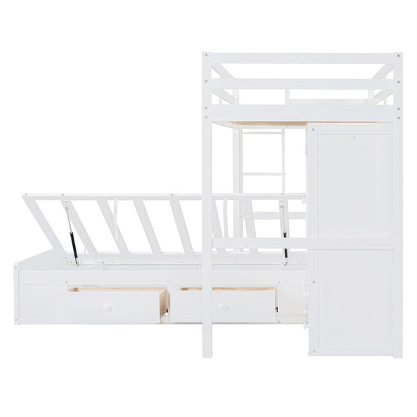 HomeRoots White Twin Over Twin Bunk Bed with Storage Drawers - Stylish Space-Saving Solution for Any Room 596538