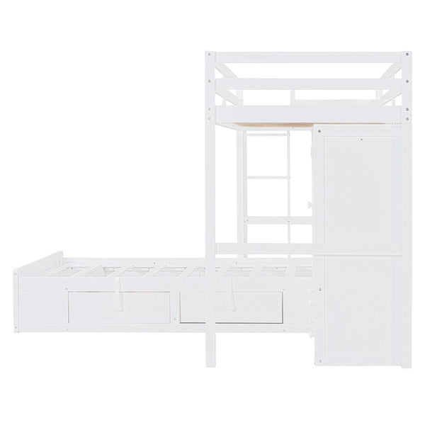 HomeRoots White Twin Over Twin Bunk Bed with Storage Drawers - Stylish Space-Saving Solution for Any Room 596538