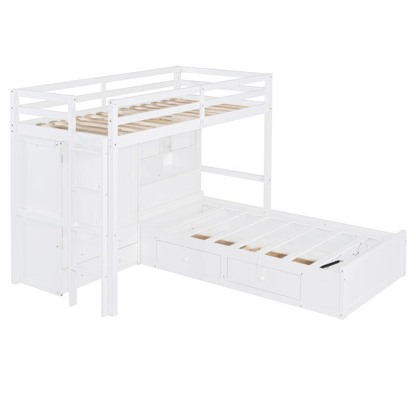 HomeRoots White Twin Over Twin Bunk Bed with Storage Drawers - Stylish Space-Saving Solution for Any Room 596538
