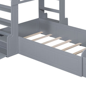 HomeRoots Gray Wood Twin House Bed with USB Charging, Modern Playful Design & Durable Support for Kids 596540