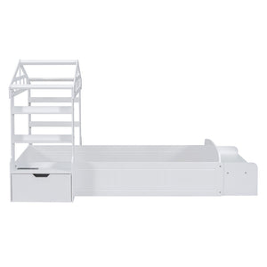 HomeRoots White Wood Twin House Bed with USB Charging, Cozy Design and Durable Support for Kids’ Bedrooms 596541