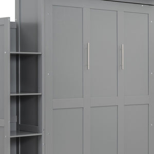 HomeRoots Gray Wood Full Murphy Bed with LED Lighting & USB - Stylish Space-Saving Design for Modern Living 596542