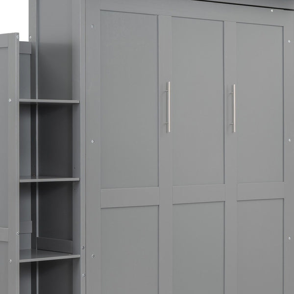 HomeRoots Gray Wood Full Murphy Bed with LED Lighting & USB - Stylish Space-Saving Design for Modern Living 596542