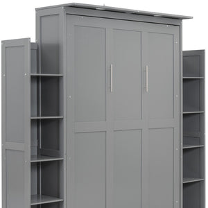 HomeRoots Gray Wood Full Murphy Bed with LED Lighting & USB - Stylish Space-Saving Design for Modern Living 596542