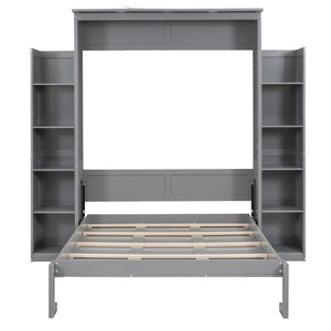 HomeRoots Gray Wood Full Murphy Bed with LED Lighting & USB - Stylish Space-Saving Design for Modern Living 596542