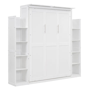 HomeRoots White Wood Full Murphy Bed with Built-In USB Port, LED Lighting & Space-Saving Cabinet Design 596543