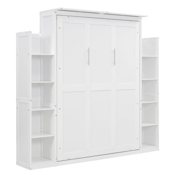 HomeRoots White Wood Full Murphy Bed with Built-In USB Port, LED Lighting & Space-Saving Cabinet Design 596543