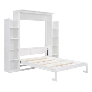 HomeRoots White Wood Full Murphy Bed with Built-In USB Port, LED Lighting & Space-Saving Cabinet Design 596543