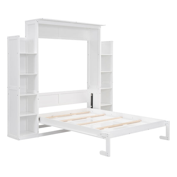 HomeRoots White Wood Full Murphy Bed with Built-In USB Port, LED Lighting & Space-Saving Cabinet Design 596543