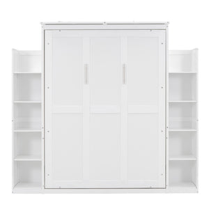 HomeRoots White Wood Full Murphy Bed with Built-In USB Port, LED Lighting & Space-Saving Cabinet Design 596543