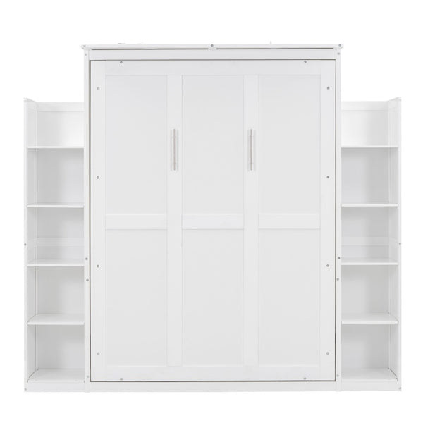 HomeRoots White Wood Full Murphy Bed with Built-In USB Port, LED Lighting & Space-Saving Cabinet Design 596543