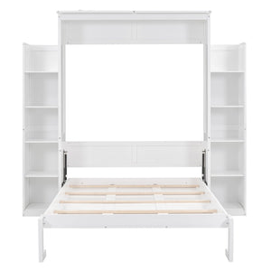 HomeRoots White Wood Full Murphy Bed with Built-In USB Port, LED Lighting & Space-Saving Cabinet Design 596543