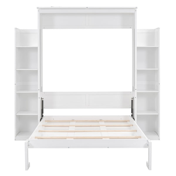 HomeRoots White Wood Full Murphy Bed with Built-In USB Port, LED Lighting & Space-Saving Cabinet Design 596543