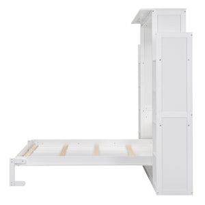 HomeRoots White Wood Full Murphy Bed with Built-In USB Port, LED Lighting & Space-Saving Cabinet Design 596543