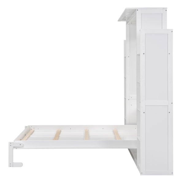HomeRoots White Wood Full Murphy Bed with Built-In USB Port, LED Lighting & Space-Saving Cabinet Design 596543
