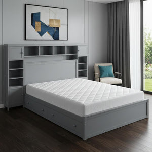 HomeRoots Gray Wood Queen Bed Frame with USB Charging, Under-Bed Storage Drawer, and Modern Design Elements 596544