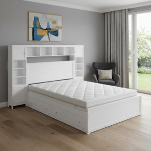 HomeRoots White Wood Queen Bed Frame with USB Charging, Integrated Storage Drawer, and Modern Design 596545