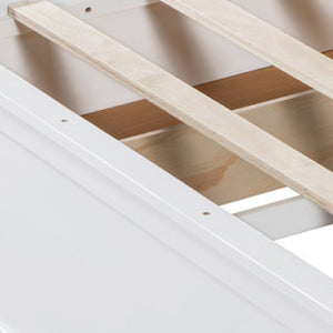 HomeRoots White Wood Queen Bed Frame with USB Charging, Integrated Storage Drawer, and Modern Design 596545