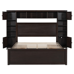 HomeRoots Espresso Queen Bed Frame with USB Charging, Built-in Drawer, Stylish Storage & Supportive Slats 596546