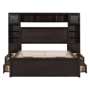 HomeRoots Espresso Queen Bed Frame with USB Charging, Built-in Drawer, Stylish Storage & Supportive Slats 596546