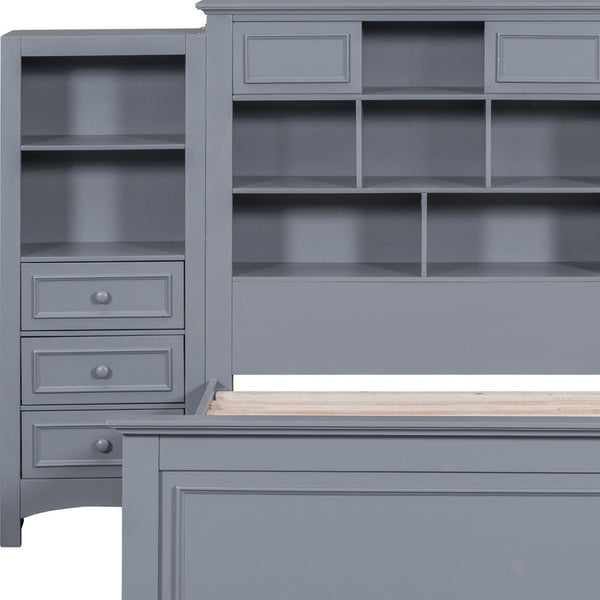 HomeRoots Gray Wood Twin Bed Frame with Integrated Storage Drawer – Modern Platform Design for Minimalist Spaces 596547