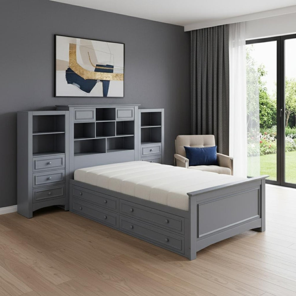 HomeRoots Gray Wood Twin Bed Frame with Integrated Storage Drawer – Modern Platform Design for Minimalist Spaces 596547