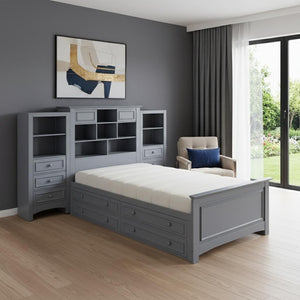 HomeRoots Gray Wood Twin Bed Frame with Integrated Storage Drawer – Modern Platform Design for Minimalist Spaces 596547