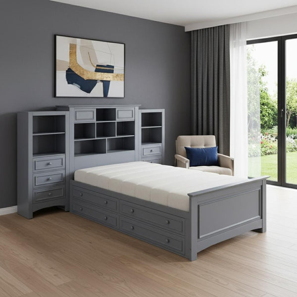 HomeRoots Gray Wood Twin Bed Frame with Integrated Storage Drawer – Modern Platform Design for Minimalist Spaces 596547