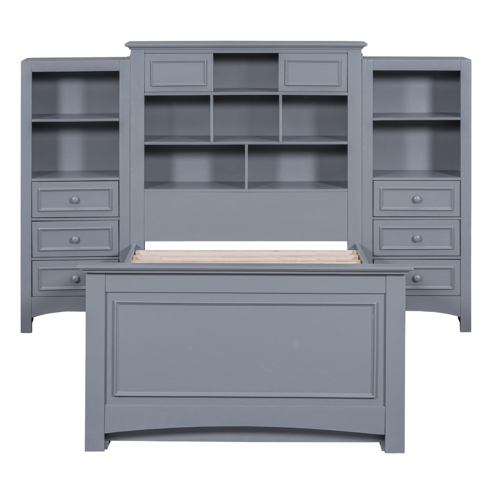 HomeRoots Gray Wood Twin Bed Frame with Integrated Storage Drawer – Modern Platform Design for Minimalist Spaces 596547