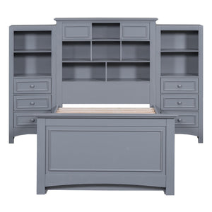 HomeRoots Gray Wood Twin Bed Frame with Integrated Storage Drawer – Modern Platform Design for Minimalist Spaces 596547