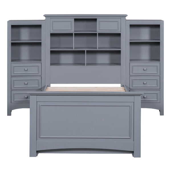 HomeRoots Gray Wood Twin Bed Frame with Integrated Storage Drawer – Modern Platform Design for Minimalist Spaces 596547