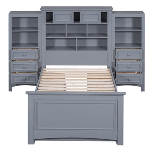 HomeRoots Gray Wood Twin Bed Frame with Integrated Storage Drawer – Modern Platform Design for Minimalist Spaces 596547