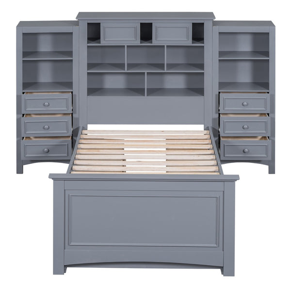 HomeRoots Gray Wood Twin Bed Frame with Integrated Storage Drawer – Modern Platform Design for Minimalist Spaces 596547