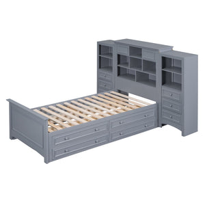 HomeRoots Gray Wood Twin Bed Frame with Integrated Storage Drawer – Modern Platform Design for Minimalist Spaces 596547