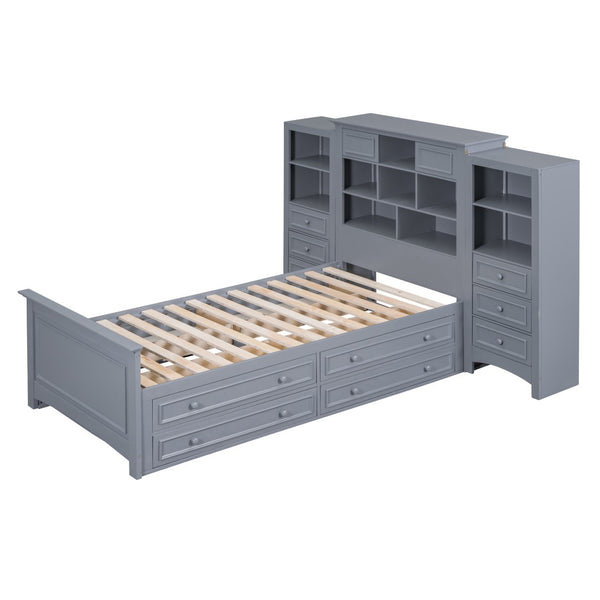 HomeRoots Gray Wood Twin Bed Frame with Integrated Storage Drawer – Modern Platform Design for Minimalist Spaces 596547