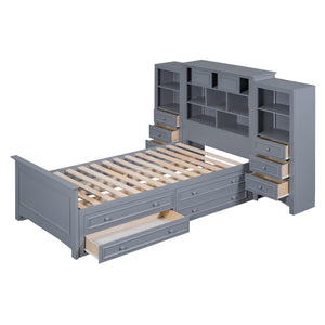 HomeRoots Gray Wood Twin Bed Frame with Integrated Storage Drawer – Modern Platform Design for Minimalist Spaces 596547