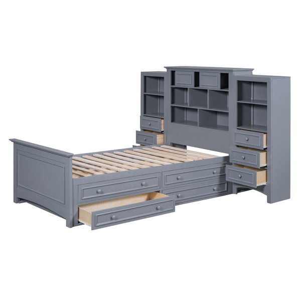 HomeRoots Gray Wood Twin Bed Frame with Integrated Storage Drawer – Modern Platform Design for Minimalist Spaces 596547