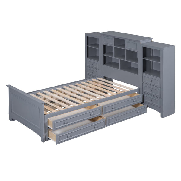 HomeRoots Gray Wood Twin Bed Frame with Integrated Storage Drawer – Modern Platform Design for Minimalist Spaces 596547