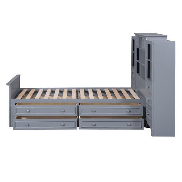 HomeRoots Gray Wood Twin Bed Frame with Integrated Storage Drawer – Modern Platform Design for Minimalist Spaces 596547