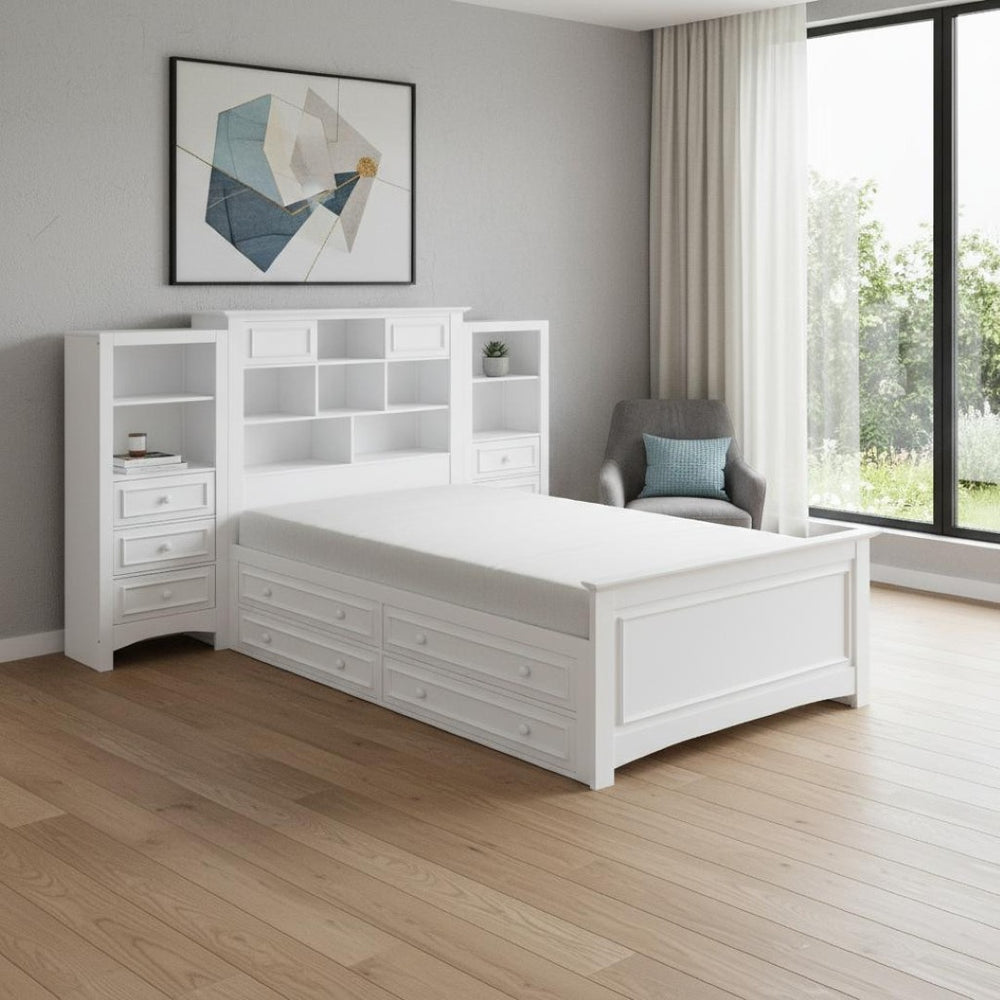 HomeRoots White Wood Twin Bed Frame with Storage Drawer – Modern Design, Durable Construction & Easy Assembly 596548