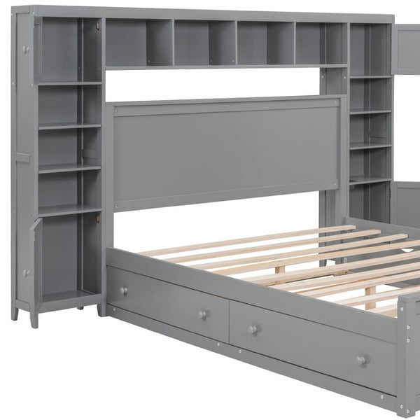 HomeRoots Gray Wood Queen Bed Frame with Trundle & Built-in Drawers for Stylish, Organized Bedrooms Today! 596549