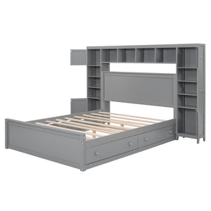HomeRoots Gray Wood Queen Bed Frame with Trundle & Built-in Drawers for Stylish, Organized Bedrooms Today! 596549
