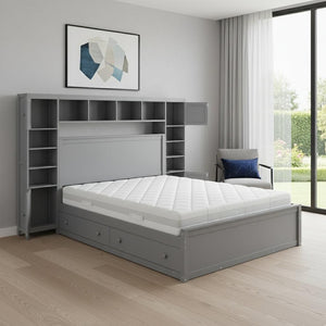 HomeRoots Gray Wood Queen Bed Frame with Trundle & Built-in Drawers for Stylish, Organized Bedrooms Today! 596549