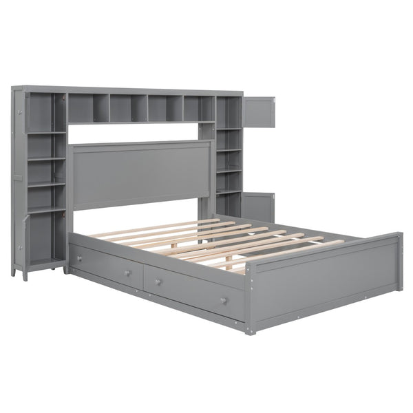 HomeRoots Gray Wood Queen Bed Frame with Trundle & Built-in Drawers for Stylish, Organized Bedrooms Today! 596549