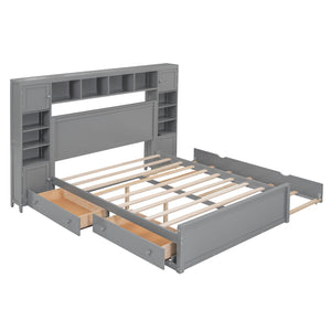 HomeRoots Gray Wood Queen Bed Frame with Trundle & Built-in Drawers for Stylish, Organized Bedrooms Today! 596549