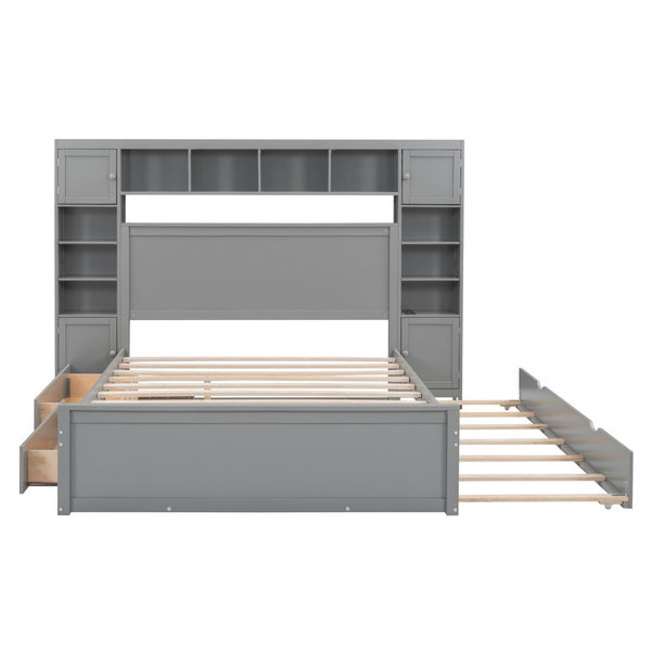 HomeRoots Gray Wood Queen Bed Frame with Trundle & Built-in Drawers for Stylish, Organized Bedrooms Today! 596549
