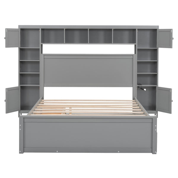 HomeRoots Gray Wood Queen Bed Frame with Trundle & Built-in Drawers for Stylish, Organized Bedrooms Today! 596549