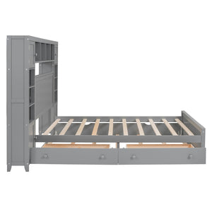 HomeRoots Gray Wood Queen Bed Frame with Trundle & Built-in Drawers for Stylish, Organized Bedrooms Today! 596549