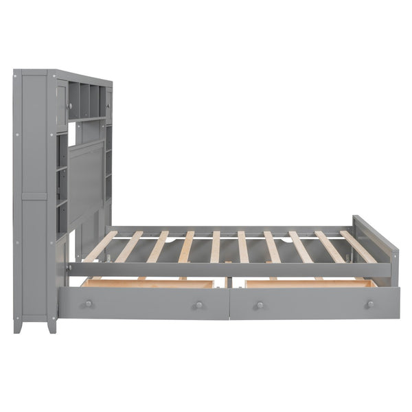 HomeRoots Gray Wood Queen Bed Frame with Trundle & Built-in Drawers for Stylish, Organized Bedrooms Today! 596549